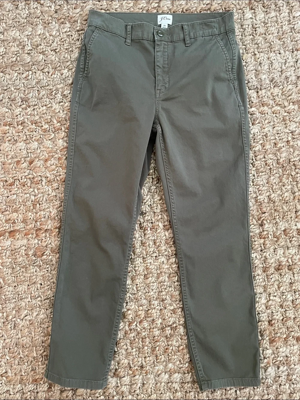 Crew Vintage Straight Chino Pants 26 Olive Green Cropped Ankle Stretch